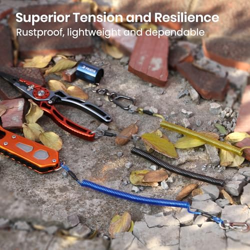 Image of Pristis 6 pcs Fishing Coiled Lanyards, Heavy-duty Retractable Keychain Pole Tether, Safety Leash Steel Wire & Carabiner Clip