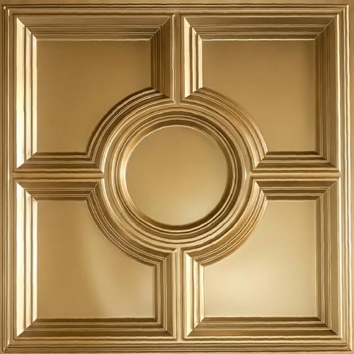 Image of Kayra Decor PVC Ceiling Panel 60x60 cm|Regal Medallion Design|Champagne Gold|50 Tiles Cover 200 Sq Ft| Modern False Ceiling|Royal & Elegant Finish