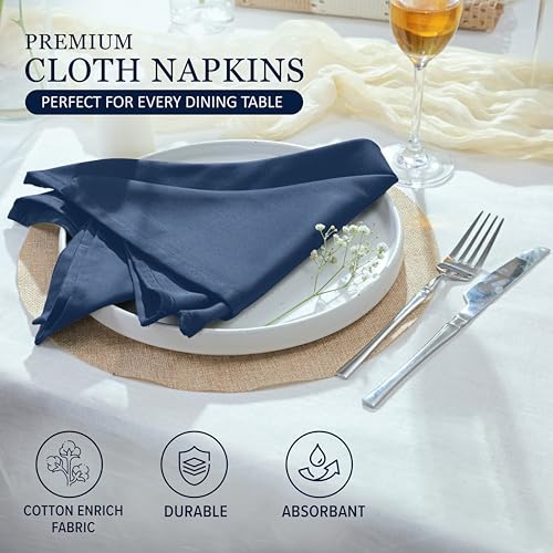Image of Ruvanti Cloth Napkins Set of 12, Cotton Enrich 18 inchx18 inch - Ocean Blue | Washable, Soft, Durable & Absorbent Everyday Napkins. For Home, hotel, Wedding Napkins, Thanksgiving, Christmas Dinner Napkin
