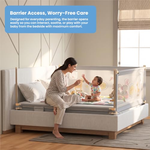 Image of Cherilo Baby Bed Protector Side Walls | (6.5ft / 200cm), 1 Side | Foldable & Height Adjustable Bed Railing for Baby Safety | Breathable Mesh, Kids-Friendly Prints | Grey (Pack of 1)
