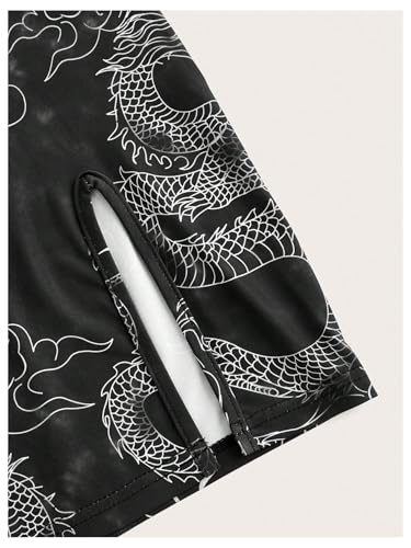 SOLY HUX Women\'s Chinese Cheongsam Short Sleeve Dragon Print Dress Mini Bodycon Evening Dresses Black Printed Medium - Thumbnail 6