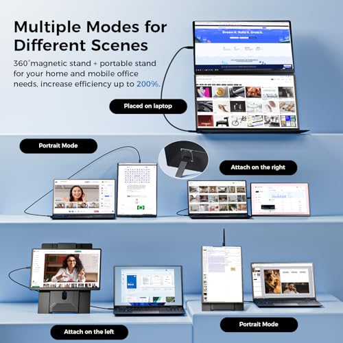 Image of Laptop Screen Extender 16.1 inch, 1200P FHD, Portable Monitor 360 Rotating Detachable Stand, Height Adjustable Monitor Extender for Laptop 13-17.5 inch, Plug-Play for Tablet, PC, Phone, etc