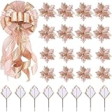 Información sobre el tamaño: cada lazo de cuadros navideños mide aproximadamente 30 x 83 cm, lo que agregará un toque alegre a sus decoraciones y regalos navideños, la flor navideña artificial es un estilo ahuecado, que es fácil de colgar y almacenar