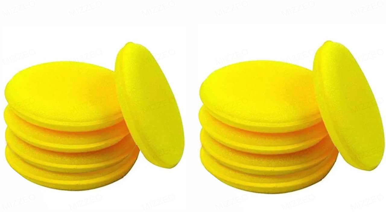 CARIZO Foam Car Wax Applicator Pad Foam Applicator Pads Detailing Round 4-inch Polishing Sponges for Car Wax Applicator Pad 10 Pack-Yellow