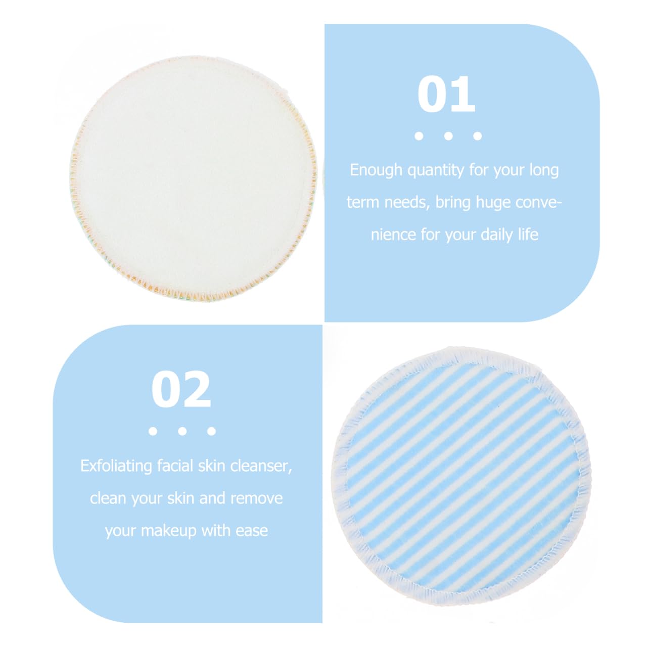 FRCOLOR 8Pcs Bamboo Makeup Remover Pads Reusable Washable Cotton Rounds Double Layer Crystal Cleansing Pads with Storage Bag for Home Travel - Image 4