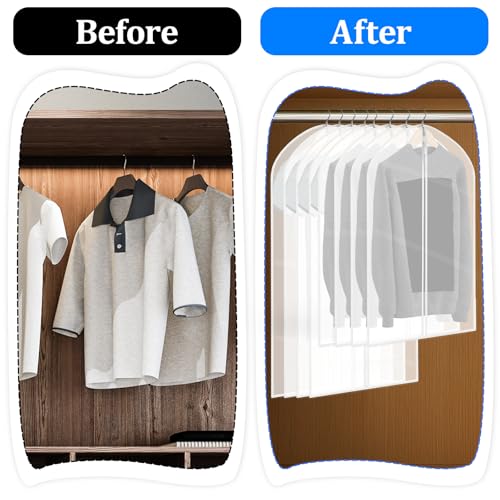 20 Pack Combo Size Garment Bags for Hanging Clothes with Zipper, Translucent Coat Covers for Closet Waterproof Dustproof Garment Covers Bags for Wardrobe Storage and Travel 24" x 40"/ 24" x 47"4