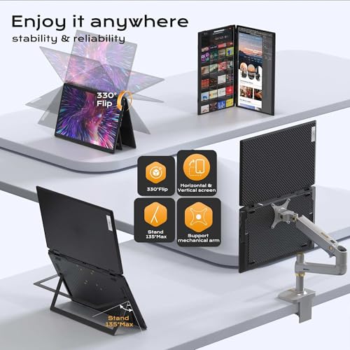 Image of TUTT 15.6 inch Portable Monitor Dual Screen Extender, Plug and Play, VESA Mount, M4