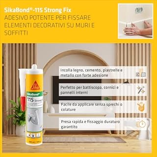 SIKA - Adesivo rapido per edilizia - SikaBond-115 Strong Fix, Bianco - Fissa subito battiscopa, cornici e piastrelle - Forza estrema pronta all’uso in pochi secondi - 290ml