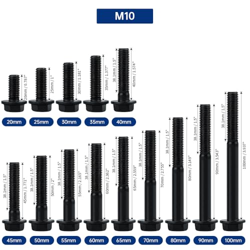 Image of 10-Sets M10-1.5 x 40mm Grade 10.9 Flange Hex Bolts + Flange Nut + Flat Washer + Lock Washer Combo Pack, Black Oxide, for Automotive & Machinery