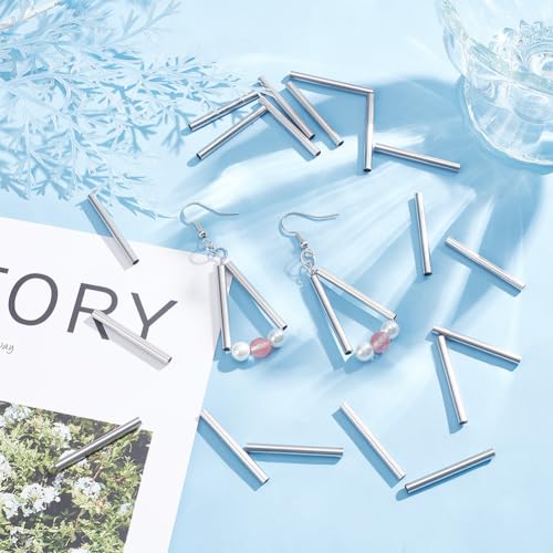 UNICRAFTALE 200pcs 30mm Long Stainless Steel Tube Beads Straight Tube Charms Metal Smooth Finding Beads for Jewelry Crafts Making Findings 2.7mm Hole Stainless Steel Color - Image 3