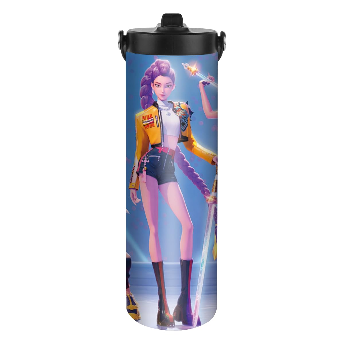 DOGDPELWI Demon Hunters Stainless Steel Water Bottle 590ml Stainless Steel with Handle Sports Water Bottles with Straw Leakproof Reusable Drinks Cup for Gym, Travel, Sports (Blue)