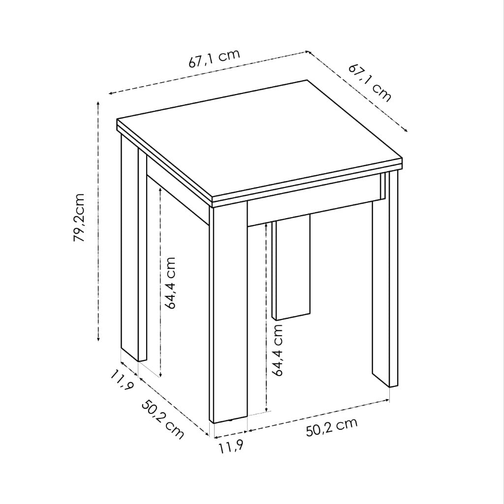 DEKIT GRUPO RIMOBEL BOK Mesa Auxiliar de Comedor o Cocina Extensible, Melamina, Roble Natural, 79-77x67-134x67 cm