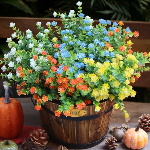 BCBLF Artificial Flowers Outdoors, 12 Bundles Fake Flowers UV-Anti for Decoration Faux Plastic Plants Garden Porch Window Box Décor,YellowBlueWhiteOrange