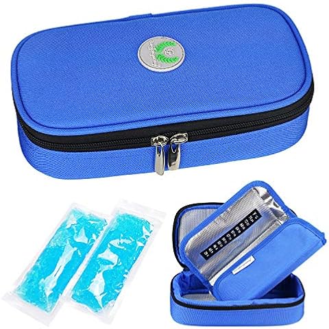 YOUSHARES Insulin Cooler Travel Case - Medicine Cool Bag Medication Diabetic Insulated Organizer Portable Cooling Bag for Insulin Diabetic Supplies with 2 Cooler Ice Pack (Blue) Cover