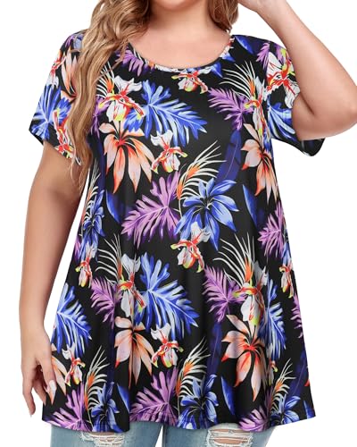Image of JOELLYUS Plus Size Tops for Women Tunic Floral Casual Short Sleeves T Shirts Flowy Blouses 2026