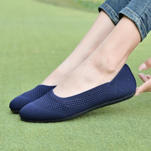 Image of Puxowe Women's Ballet Flats Breathable Knit Slip On Comfortable Round Toe Walking Shoes with Arch Support Insole for Work