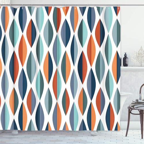 Emvency Shower Curtain Mid Century Modern Retro with Drop Shapes in Tones Abstract for All and Purposes Waterproof Polyester Fabric 72 x 72 inches Set with Hooks