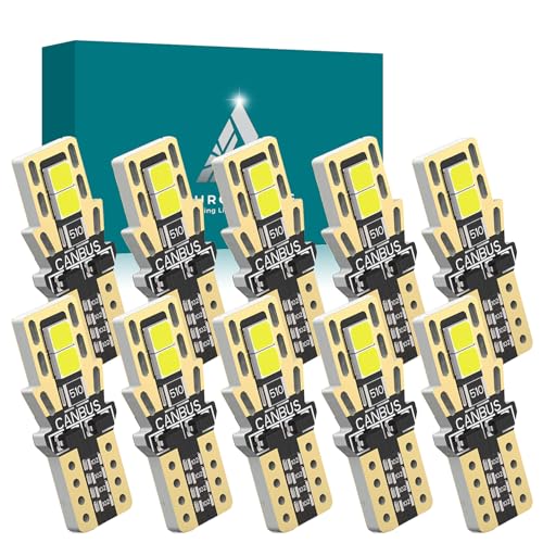 AURORIONCG 10PCS T10 Bombillas LED 12V Blanco Bombilla W5W Luz Interior Luces de Matrícula 150LM 6500K