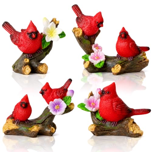 4 Pcs Cardinal Figurines Mini Cardinal Cake Topper Small Cardinal Ornaments