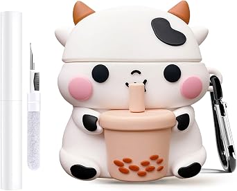 Cute Cow Case for AirPods Pro/Pro 2 Generation, 3D Kawaii Cover | With Keychain, Shockproof Silicone Protection, Fun Boba Animal Design for Travel, School, Women, Girls & Teens