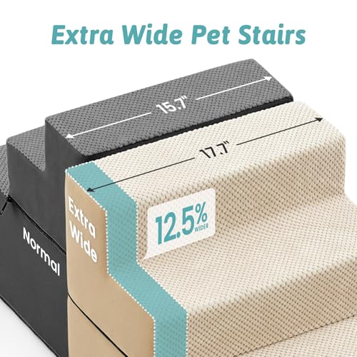 Image of COZY KISS Dog Stairs for Small Dogs, 4 Step Pet Stairs for Beds & Couches | 17.7 inch H Wider Non-Slip Dog Steps with Removable Tiers & Support Board for Puppies, Older Cats & Dogs, Beige