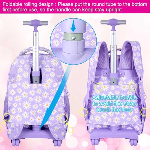 Rolling Backpack for Girls, Women Roller Wheels Bookbag, Laptop Daisy Wheeled School Bag with Wheels for Teens2