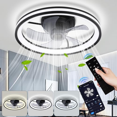 Yakimz Ventilador De Techo Con Iluminación, Ø50cm Luz De Techo Con Ventilador, Mando A Distancia, 6 Velocidades 3 Colores Regulable, Funcionamiento Verano-Invierno, Con Temporizador Para Salón Comedor