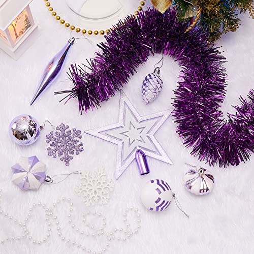 119 Pcs Christmas Ball Ornaments Set, Assorted Shatterproof Tree Ornaments With Reusable Hand-Held Gift Package, Christmas Tree Decorations For Xmas Holiday Party - Lavender Purple White #TOP4