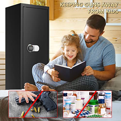 Sanfnz 50'' 6-8 Rifle Gun Safe Fire Resistant, Larger And Deeper Safes For Home Pistols With Adjustable Bracket, Quick Access Storage Cabinet 3 Pistol Rack, Silent Mode, Black #TOP1