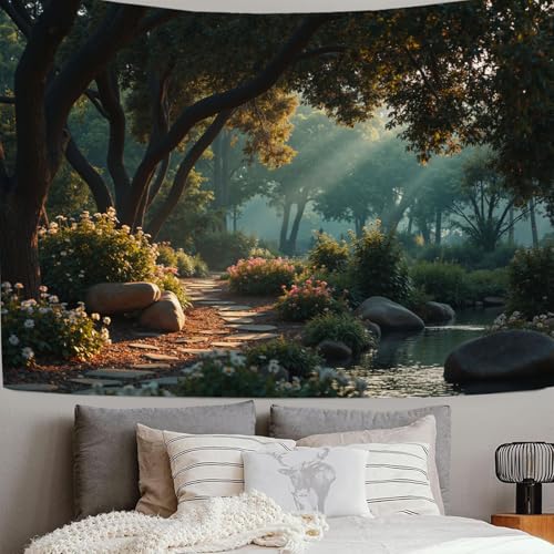 Tapisserie murale nature vert 230x180 cm pour un salon lumineux style parc