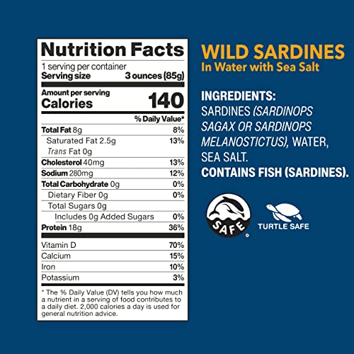 Wild Sardines In Water Lightly Smoked With Sea Salt, Nutritional