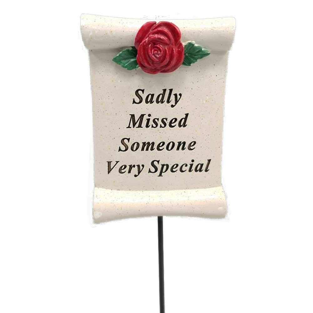 Sadly Missed Someone Special Flower Rose Memorial Tribute Stick Graveside Plaque