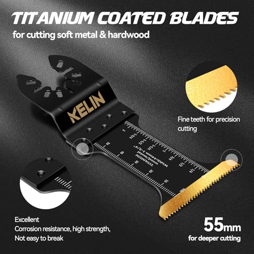 Image of 18 PCS Titanium Oscillating Tool Saw Blades with Stainless Steel Scraper and Semicircle Blades Kit, Universal Multi Tool Blades for Light Metal Sheet Pipe and Wood (NOT for Star Lock Interface)