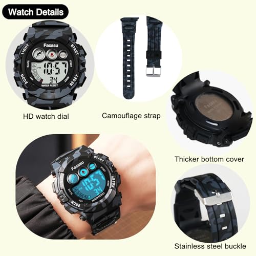 Image of Kids Watch Digital for Boys-Waterproof Kids Sports Watch with Light, Alarm&Snooze,Stopwatch Military Design Silicone Band Gift for Birthdays,Christmas Outdoor Activities(8+ Years)