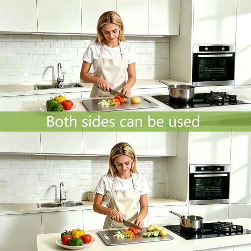Stainless Steel Cutting Board Set, Double-Sided Chopping Boards for Kitchen, Separate Raw & Cooked Food Areas, Dishwasher Safe, for Meat, Vegetables, Fruits & More — view 6