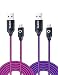 OKRAY 2 Pack 10ft / 3m Durable Nylon Braided Tangle-Free Micro 2.0 USB Charging Cable Charge Cord with Aluminum Connectors for Android, Samsung, HTC, Nokia, Sony, Nexus, LG, and More (Purple Hot Pink)