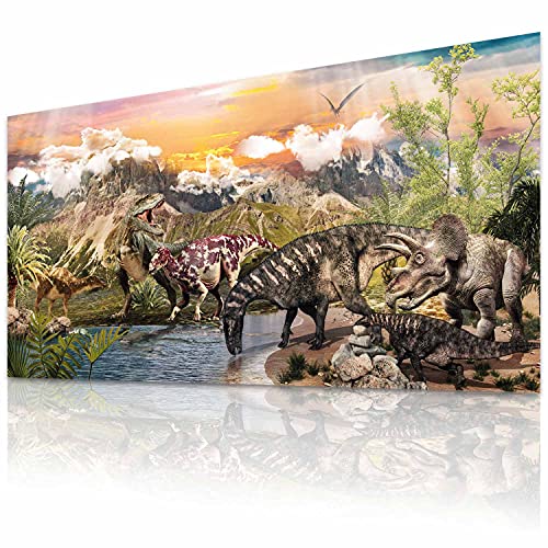 GOODS+GADGETS Poster enfant dinosaure Dino XXL Chambre d'enfant Dino World Art Mural Aventure Déco pour enfants 90 x 45 cm (Paysage lacustre de dinosaures)