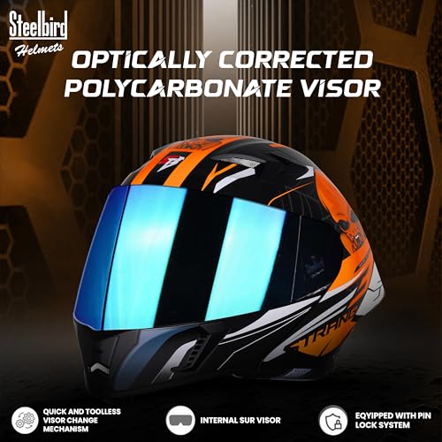 Image of Steelbird SBA-20 Strange ISI Certified Flip-Up Graphic Helmet for Men with Inner Silver Sunshield