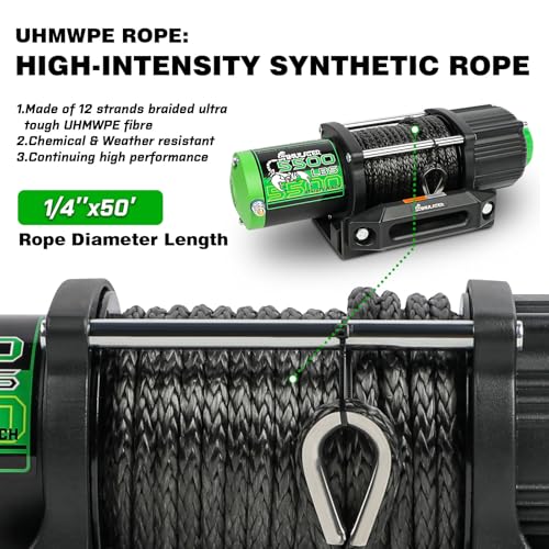 Image of STIMULATER 5500LB ATV /UTV Winch,12V Electric Winch,Winch with 1 /4'' x 50' Synthetic Rope,with Wireless Remote and Wired Switch,with Hawse Fairlead&Hook,IP67 Waterproof,Suitable for Most ATVs and UTVs