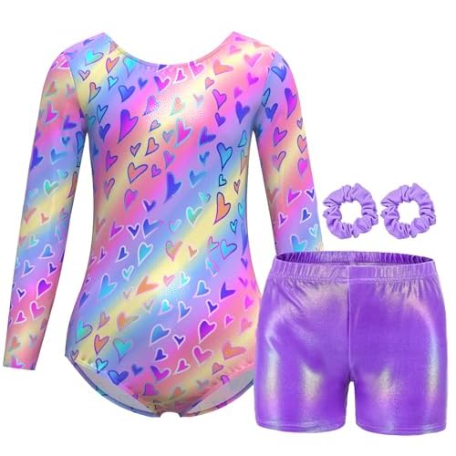 MOLLDAN Gymnastics Leotard for Girls Long Sleeve Biketard Unitard Tumbling Activewear for Kids Colorful Star-c 9-10 Years