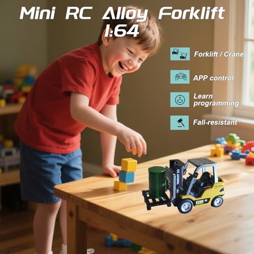 1:64 Alloy RC Forklift Toy - Remote Control Forklift with Liftable Forks,RC Crane, APP Control, STEM Educational Construction Vehicle for Kids Age 8-12 - Image 3