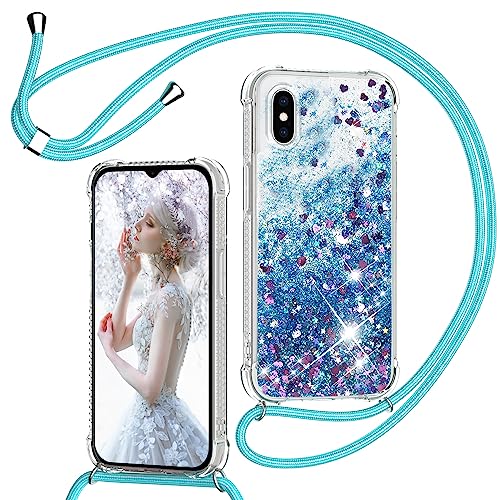 TUUT Handyhülle Mit Band Für IPhone 5/5S/SE 2016 | Transparent, Stoßfest & Mit Umhängekordel | Glitzer-Treibsand-Design In Schwarz