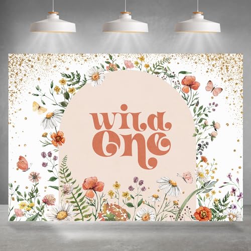 Fondo fotográfico Wild One 7x5 pies con diseño floral dorado miniatura 1