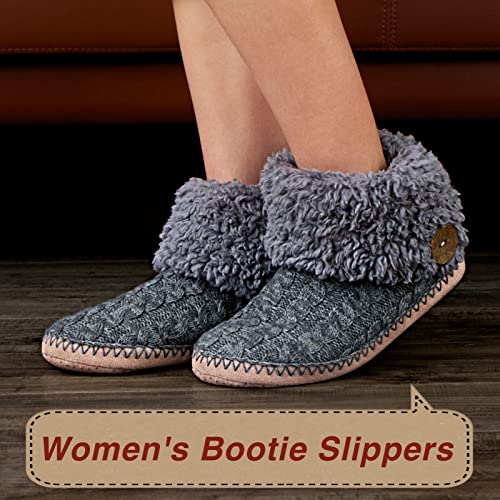 Image of cosyone1997 Cable Knit Slipper Socks for Women Non Slip Soft Sole | Fuzzy sherpa lining, gripper dots, flexible bootie coverage and machine washable care for warm, comfortable indoor wear
