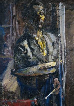 Peinture à l'huile contre les murs vides tableau Janos Pirk 16x20 pouces