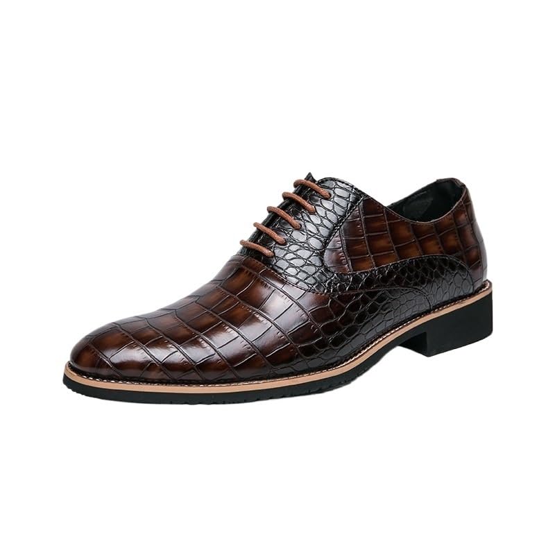 Men Dress Oxford Shoes French Leather Lace Up Pointed Toe Casual Non Slip Rubber Sole Low Top Working