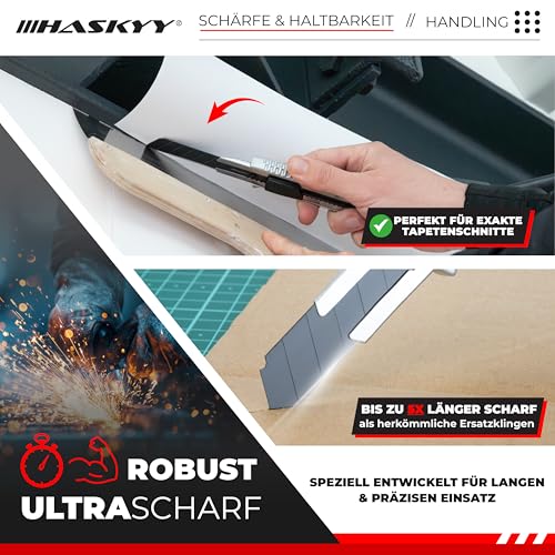 HASKYY Cuttermesser Teppichmesser Cutter Set 2 Stück inkl. 5 SK5-Hochkarbonstahl Klingen 18mm, Lock-Funktion, Ergonomischer Anti-Rutsch-Griff, Klingenbrecher & Schnellwechselsystem