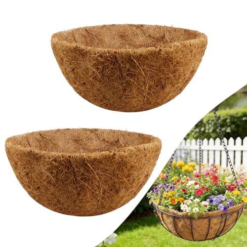 Etnorsu 2pcs 20 inch Coco Liners for Hanging Baskets Hanging Nut Pot Coconut Basket Liners Pot Mat Planter Garden Der Iron Art Crafts Replacement Liner for Indoor or Outdoor (2)