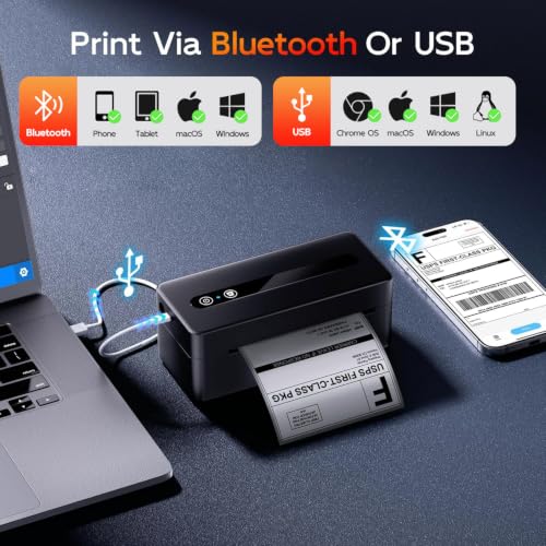 Image of TATTMUSE Bluetooth Thermal Label Printer, 4X6 Shipping Label Printer for Small Business, Thermal Printer Sticker Printer Compatible with Phone, iOS, Android, Windows, Mac, Amazon, Shopify