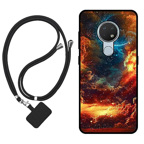 Sunrive Cover compatibile con Nokia 6.2,Custodia Case in molle matte Morbida Flessibile Antigraffio protettiva back Case(Nuvole,Luna,Cielo)+1 x Cordino Universale